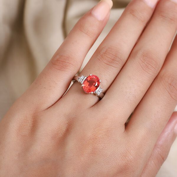 Sunfire Orange Triplett Quarz und Zirkon Ring 925 Silber Platin-&Uuml;berzug image number 3