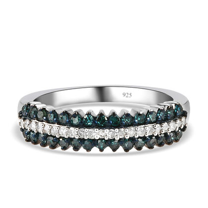 Blauer und wei&szlig;er Diamant-Ring, 925 Silber platiniert (Gr&ouml;&szlig;e 20.00) ca. 0.50 ct