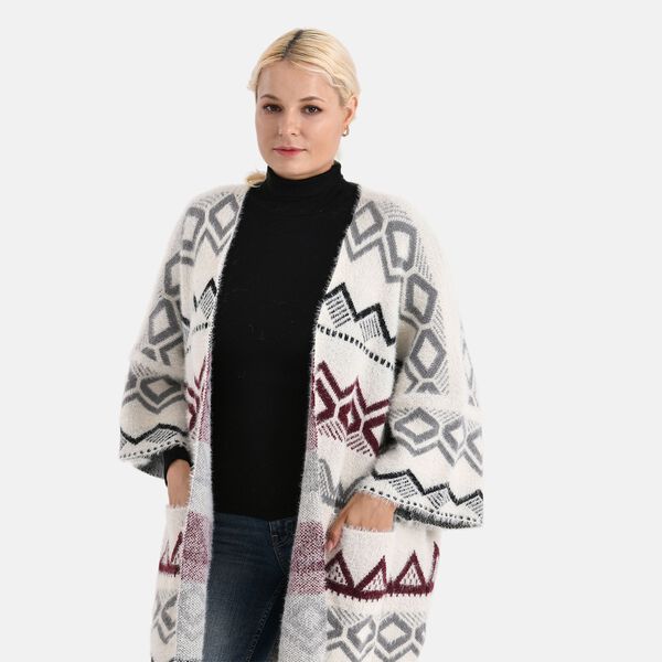 La Marey - Aztekenmuster-Cardigan, One Size, 75x85cm, Grau image number 4