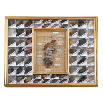 Sammlerrahmen mit Edelstein-Kollektion - 45 Mineralien im Holzrahmen