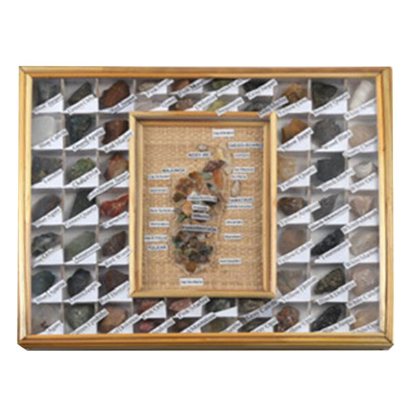 Sammlerrahmen mit Edelstein-Kollektion - 45 Mineralien im Holzrahmen image number 0