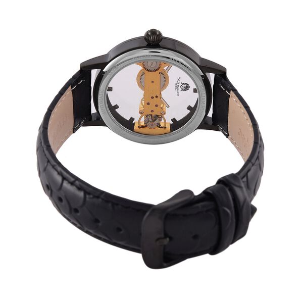 William Hunt Automatik-Uhr, Hohles Zifferblatt mit weißen Kristallen, Schwarz Lederarmband, 5ATM wasserdicht image number 6