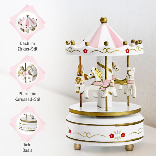 Holzkarussell Musikbox mit 4 Pferden, weiß und gold image number 4