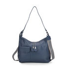 Echtleder-Umhängetasche mit Frontklappe und Rückfach, wahlweise kurzer Leder- oder langer Nylonriemen, 29.5x12x26 cm, Blau