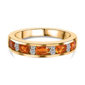 AA Salamanca Feueropal, Weißer Zirkon Ring 925 Silber vergoldet (Größe 17.00) ca. 0,74 ct