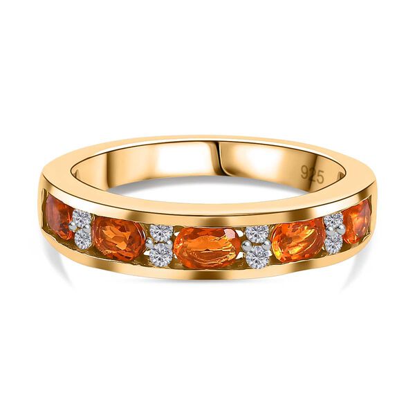 AA Salamanca Feueropal, Weißer Zirkon Ring 925 Silber vergoldet (Größe 17.00) ca. 0,74 ct image number 0