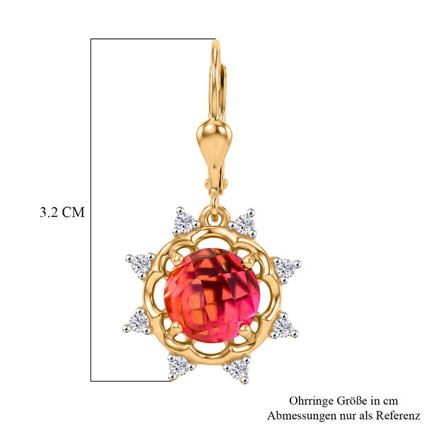 D'Joy Sunset Quarz Triplette, Wei&szlig;er Zirkon Ohrringe 925 Silber 750 Gelb Vergoldet ca. 5.28 ct image number 5