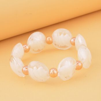 Champagner Kristall, Wei&szlig;es Murano-Stil Glas Armband, Flexibel