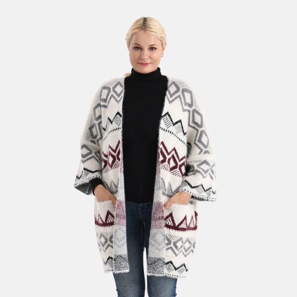 La Marey - Aztekenmuster-Cardigan, One Size, 75x85cm, Grau image number 5