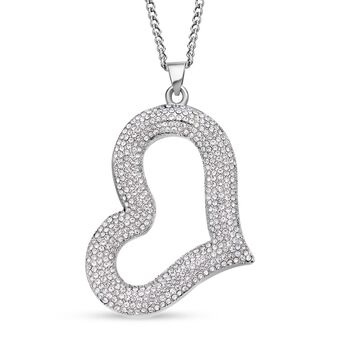 Wei&szlig;er Kristall, Herz-Anh&auml;nger mit Kette, silberfarben