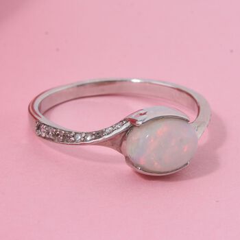 Nat&uuml;rlicher, &auml;thiopischer Welo Opal und Zirkon Ring, 925 Silber rhodiniert - 0,99 ct.