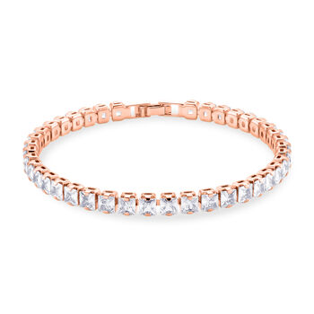 Wei&szlig;es Carr&eacute;-Schliff Zirkonia 19cm Armband in Ros&eacute;goldton