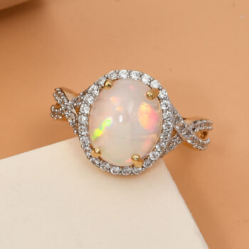 Nat&uuml;rlicher, &auml;thiopischer Opal und Nat&uuml;rlicher, &auml;thiopischer Opal und Zirkon-Ring - 2,96 ct.