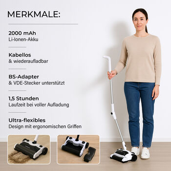 HOMESMART Drehbare Kehrmaschine, 29&times;20&times;109 cm, Kabellos, Staub- und Wischfunktion, Ergonomischer Griff