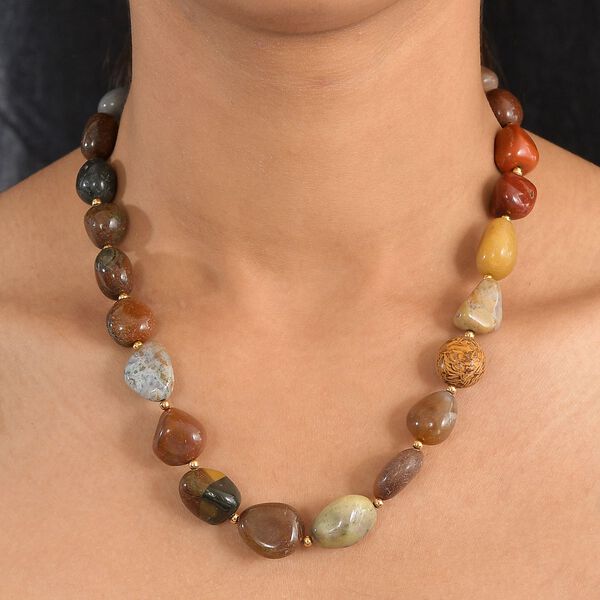 Mehrfarbiger Achat Halskette ca. 45 cm Messing ca. 400.00 ct image number 2
