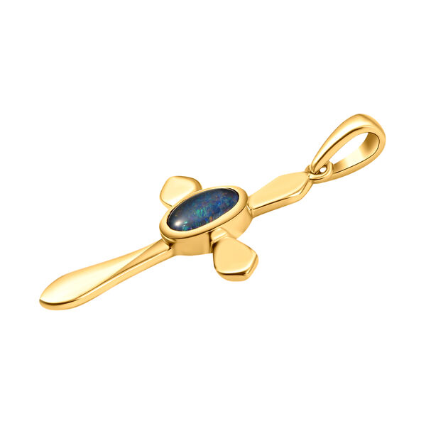 Boulder Opal Triplett Solitär-Kreuz-Anhänger in Silber image number 4