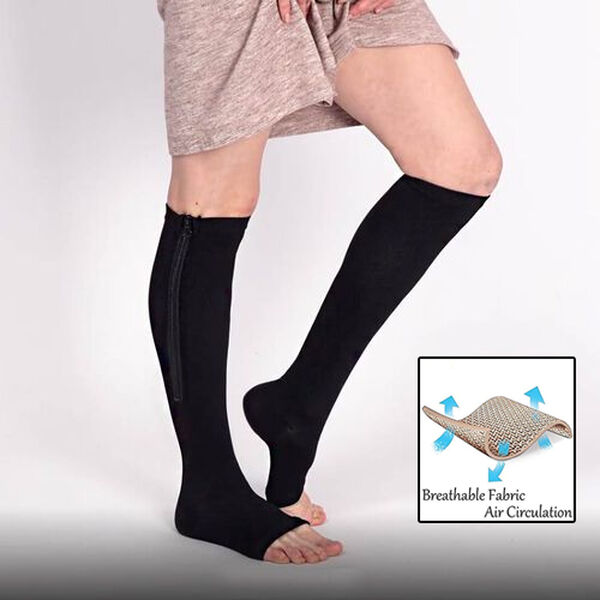 2er-Set Kompressionskniestr&uuml;mpfe mit Rei&szlig;verschluss, Gr&ouml;&szlig;e: L/XL, 8-10, Schwarz image number 2