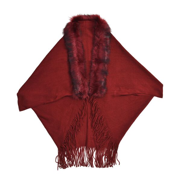 LA MAREY - luxuri&ouml;ser Kunstpelz-Kimono mit Fransen, 114x109cm, rot image number 1