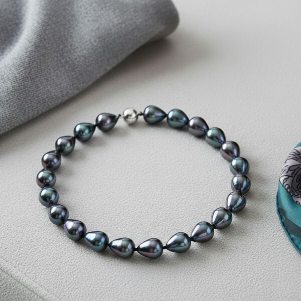 Pfaufarbene Tropfen Muschelkernperle 50cm Halskette image number 2