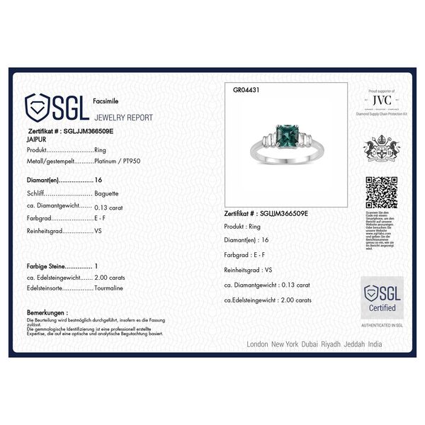 RHAPSODY - AAAA Pirineu Lagunen Turmalin (ASSCHER SCHLIFF), Weißer Diamant SGL zertifiziert Ring 950 Platin (Größe 20.00) ca. 1.97 ct image number 8