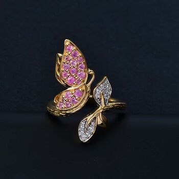 GP Trionfo Kollektion - AA Rosa Saphir Schmetterling Ring 925 Silber 750 Gelbgold Vermeil (Gr&ouml;&szlig;e 19.00) ca. 0.70 ct