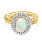 Natürlicher, äthiopischer Opal und Zirkon Halo-Ring, 925 Silber Gelbgold Vermeil (Größe 16.00) ca. 2,73 ct