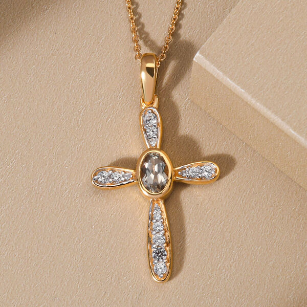 AAA Turkizit und wei&szlig;er Zirkon Kreuz-Anh&auml;nger mit Kette, 925 Silber Gelbgold Vermeil ca. 0,79 ct image number 3