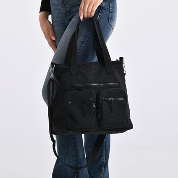 Crossbody-Schultertasche mit Mehrfachf&auml;chern, 31x30x14cm, Schwarz