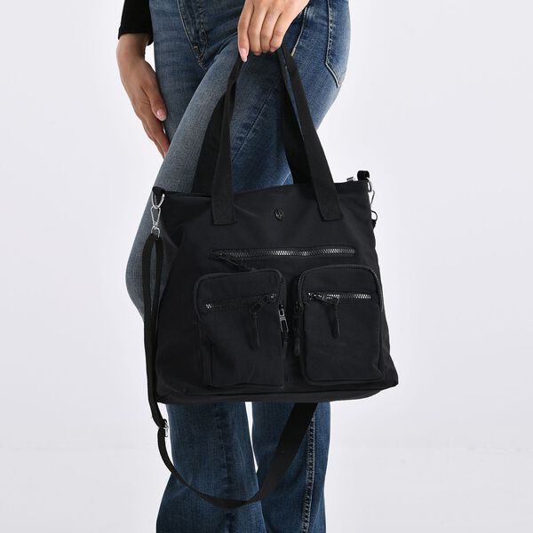 Crossbody-Schultertasche mit Mehrfachf&auml;chern, 31x30x14cm, Schwarz image number 4