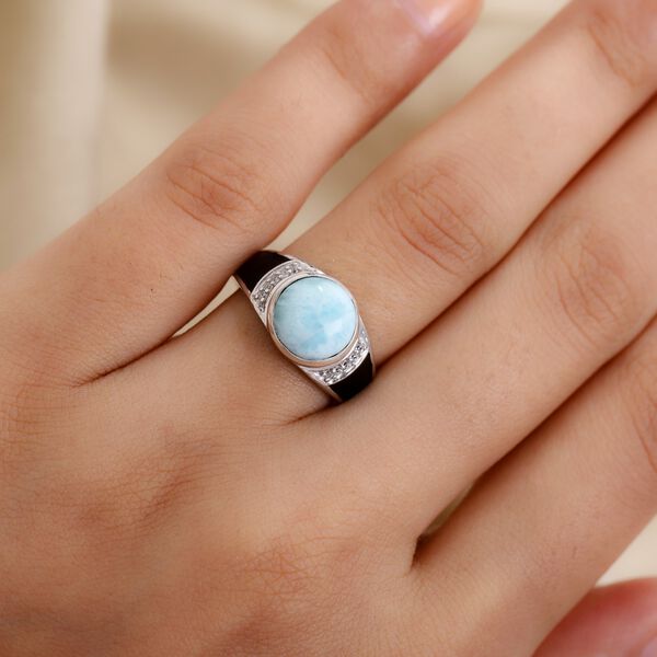 Larimar und Zirkon Solitär Ring 925 Silber Platin-Überzug image number 3