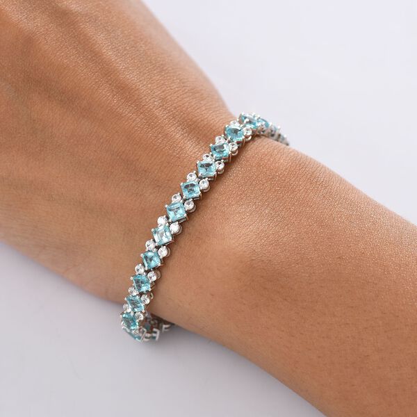 D joy AA Betroka Blauer Apatit, Weißer Zirkon Armband ca. 19 cm 925 Silber rhodiniert ca. 14,88 ct. image number 3
