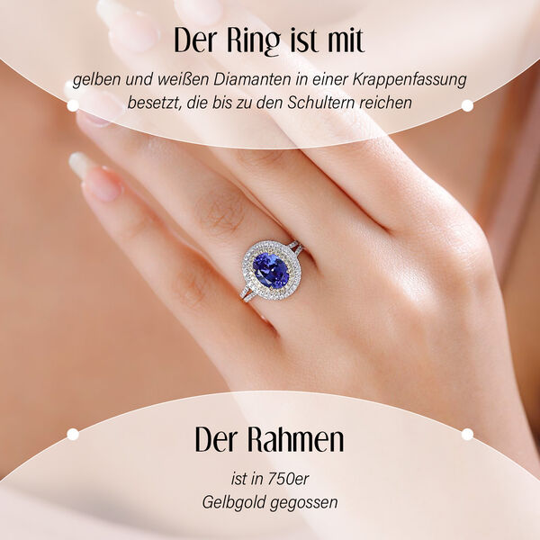 AAA Tansanit, nat&uuml;rlicher gelber und wei&szlig;er Diamant-Halo-Ring - 2,59 ct. image number 3