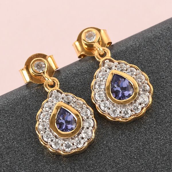 Tansanit und Zirkon Ohrh&auml;nger 925 Silber vergoldet ca. 1,39 ct&nbsp; image number 2