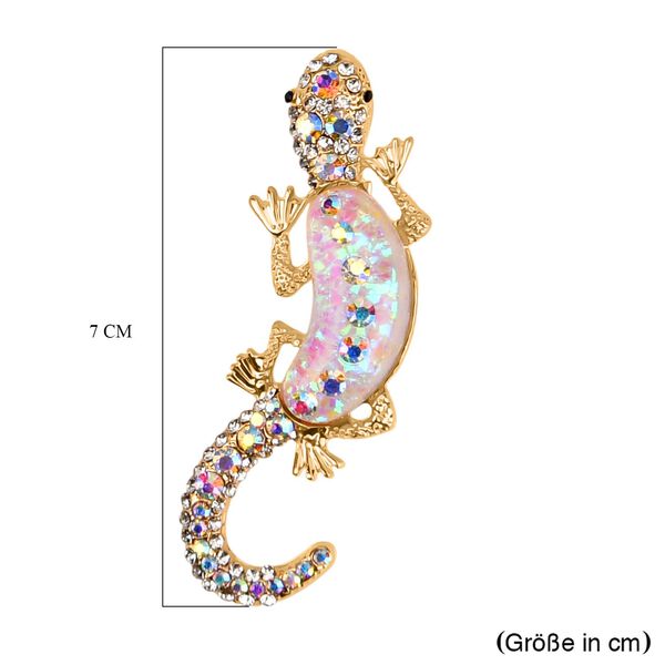 Harz und mehrfarbige Kristall-Brosche in Goldton, Eidechse image number 6