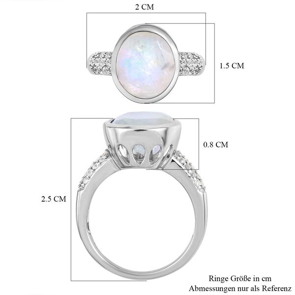 Premium Regenbogen Mondstein und wei&szlig;er Zirkon-Ring, 925 Silber platiniert  ca. 4,70 ct image number 7
