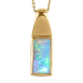 Natürlicher, äthiopischer Welo Opal Anhänger mit Kette, 925 Silber Gelbgold Vermeil ca. 1.65 ct