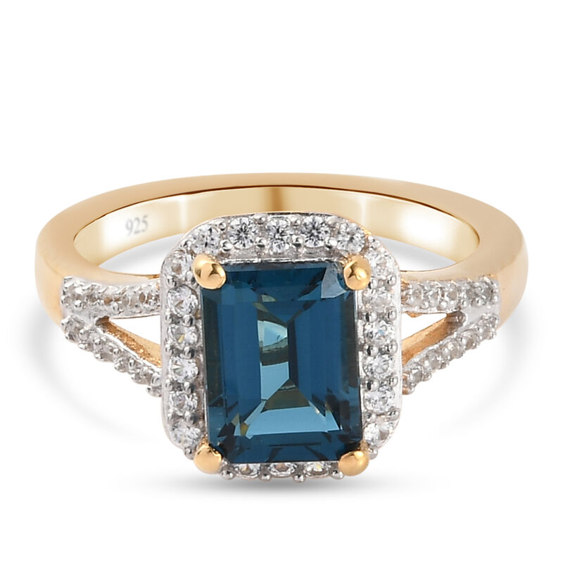 London Blau Topas und Zirkon Ring 925 Silber vergoldet  ca. 2,38 ct image number 0