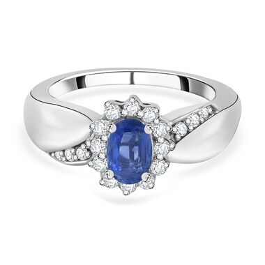 London Blau Topas, Weißer Zirkon Ring 925 Silber rhodiniert (Größe 16.00) ca. 0,91 ct