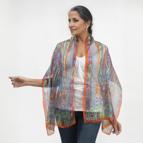 100% Natur Seide, Designer Schal, 50x160 cm, Orange image number 2