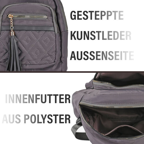 Moderner Kunstleder Rucksack in Steppoptik mit RFID-Schutz, Grau image number 2