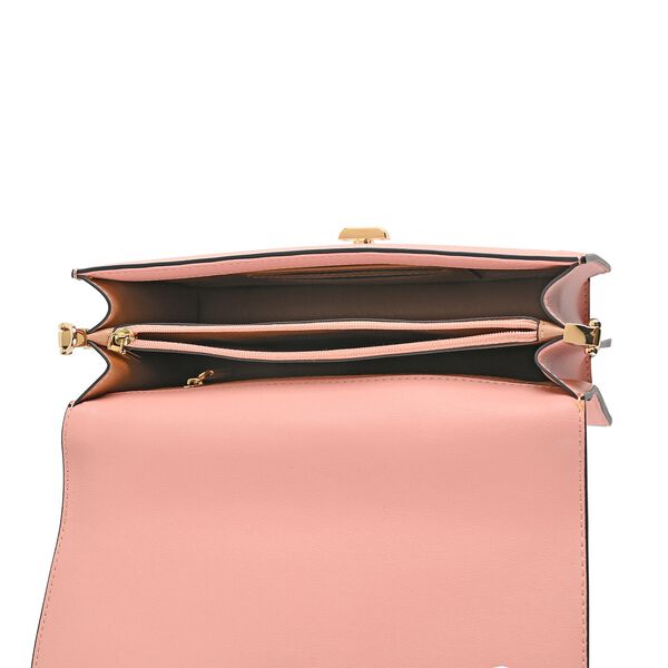 Grand Pelle Umh&auml;ngetasche aus echtem Leder, Stickerei, Klappverschluss, Kettenriemen, 23x8x16 cm, Rosa image number 5