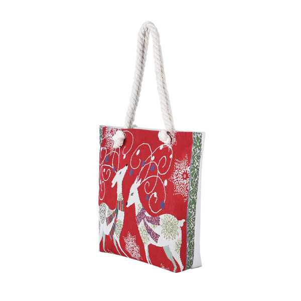 Jute Handtasche, Rentier Muster, Größe 42x34x9x37 cm, Rot image number 4