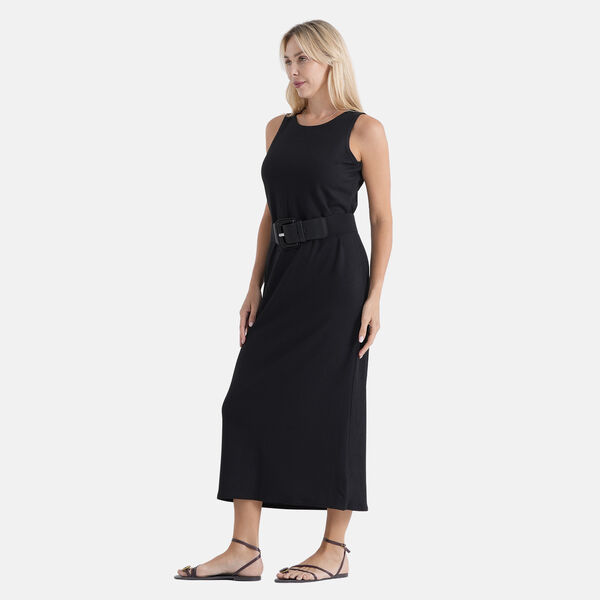 LA MAREY langes Strickkleid mit Stretchg&uuml;rtel, Einheitsgr&ouml;&szlig;e, passend f&uuml;r EU 36 bis 42, L&auml;nge 132 cm, Schwarz image number 4
