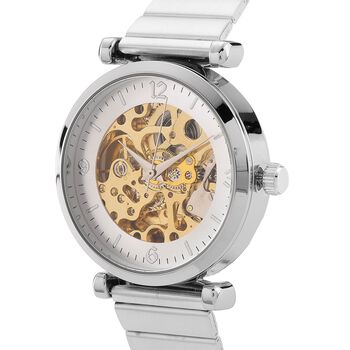 GENOA TIME V2 Automatik-Mechanische Uhr, wei&szlig;es Zifferblatt mit Sonnenschein-Design, 3ATM Wasserdicht, 8,5 cm, Silberfarben