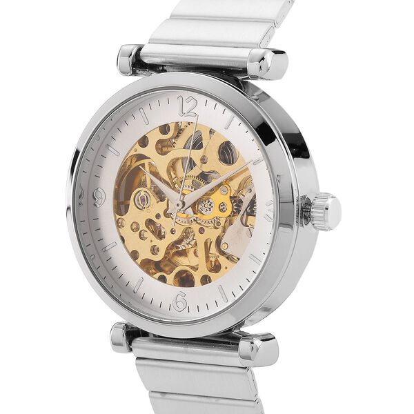 GENOA TIME V2 Automatik-Mechanische Uhr, weißes Zifferblatt mit Sonnenschein-Design, 3ATM Wasserdicht, 8,5 cm, Silberfarben image number 3