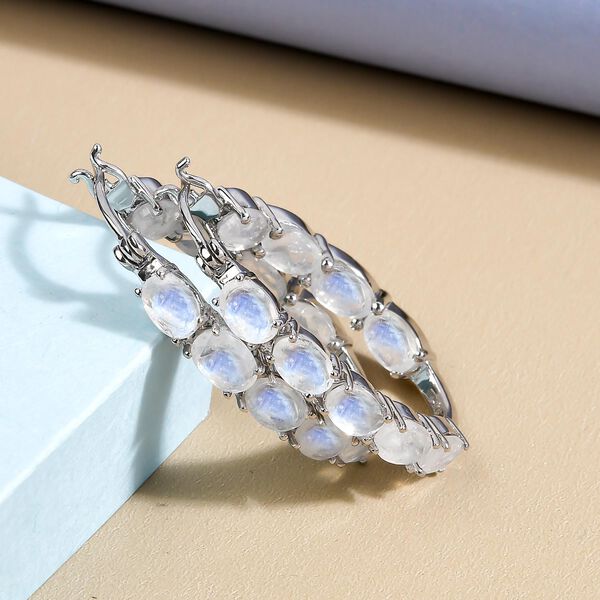 Premium Regenbogen Mondstein-Creolen, 925 Silber platiniert ca. 8.95 ct image number 2