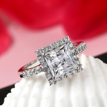 LUSTRO STELLA Hergestellt mit ZIRKONIA Ring 925 Silber Platin-&Uuml;berzug (Gr&ouml;&szlig;e 17.00) ca. 4,05 ct