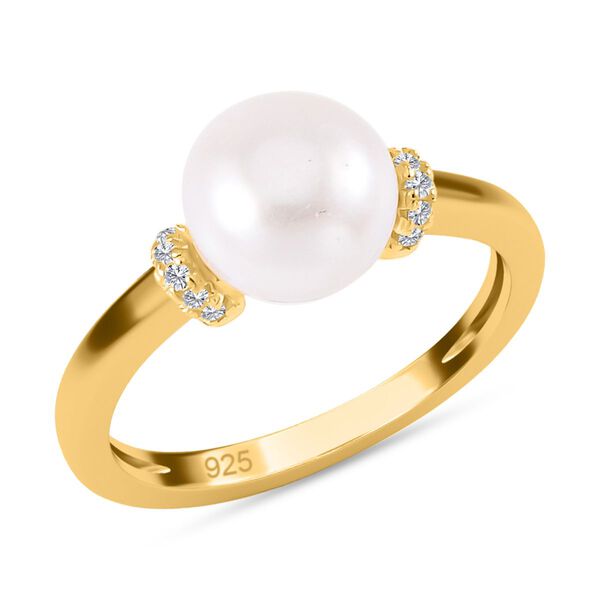 Weiße Süßwasser Perle Ring, 925 Silber vergoldet (Größe 20.00) image number 4