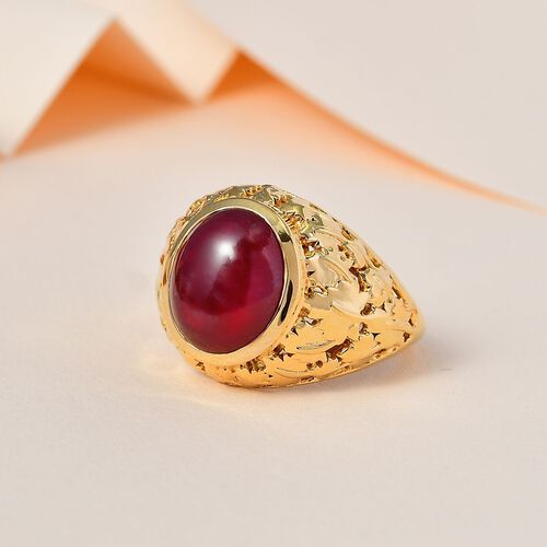 Giuseppe Perez Afrikanischer Rubin (Fissure gefüllt), Kanchanaburi Blauer Saphir Ringe 925 Silber Gelbgold Vermeil (Größe 17.00) ca. 8.04 ct image number 1