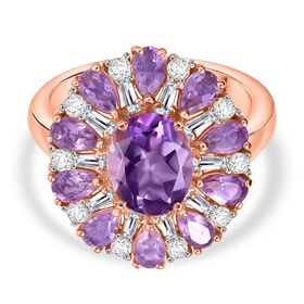 D'Joy AAA Rose De France Amethyst Ring 925 Silber 750 Roségold Vermeil (Größe 17.00) ca. 5,55 ct